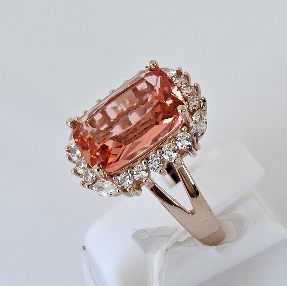 Charles Winston Padparadscha Sapphire  Ring 18k Rose Gold Vermeil Size 7 New - Picture 4 of 10